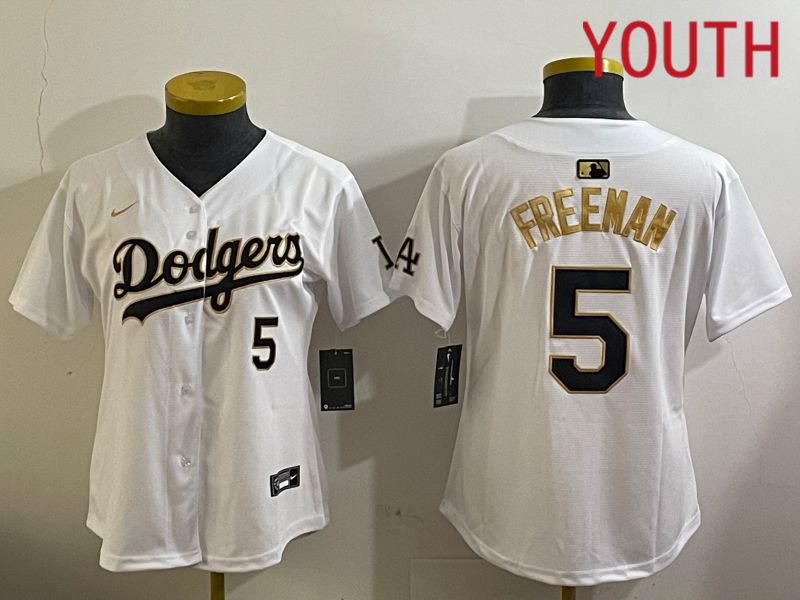 Youth Los Angeles Dodgers #5 Freeman White Gold Game 2024 Nike MLB Jersey style 1209->youth mlb jersey->Youth Jersey